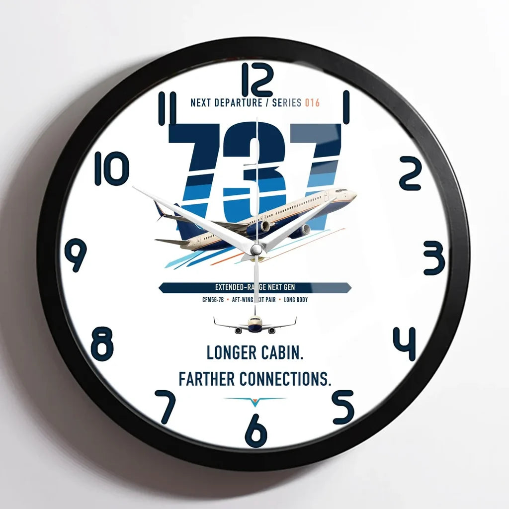 Boeing 737-900ER design on white framed wall clock