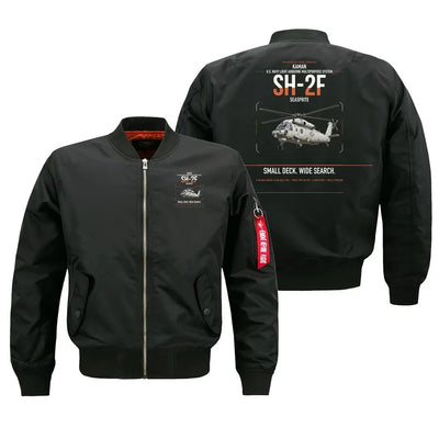 Kaman SH-2F Seasprite design on black bomber jacket, double-side print