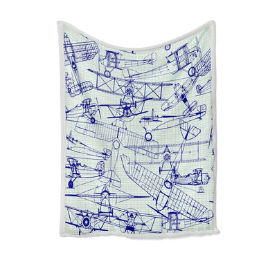Amazing Drawings of Old Aircrafts Bed Blankets & aviation print on soft fleece blanket.