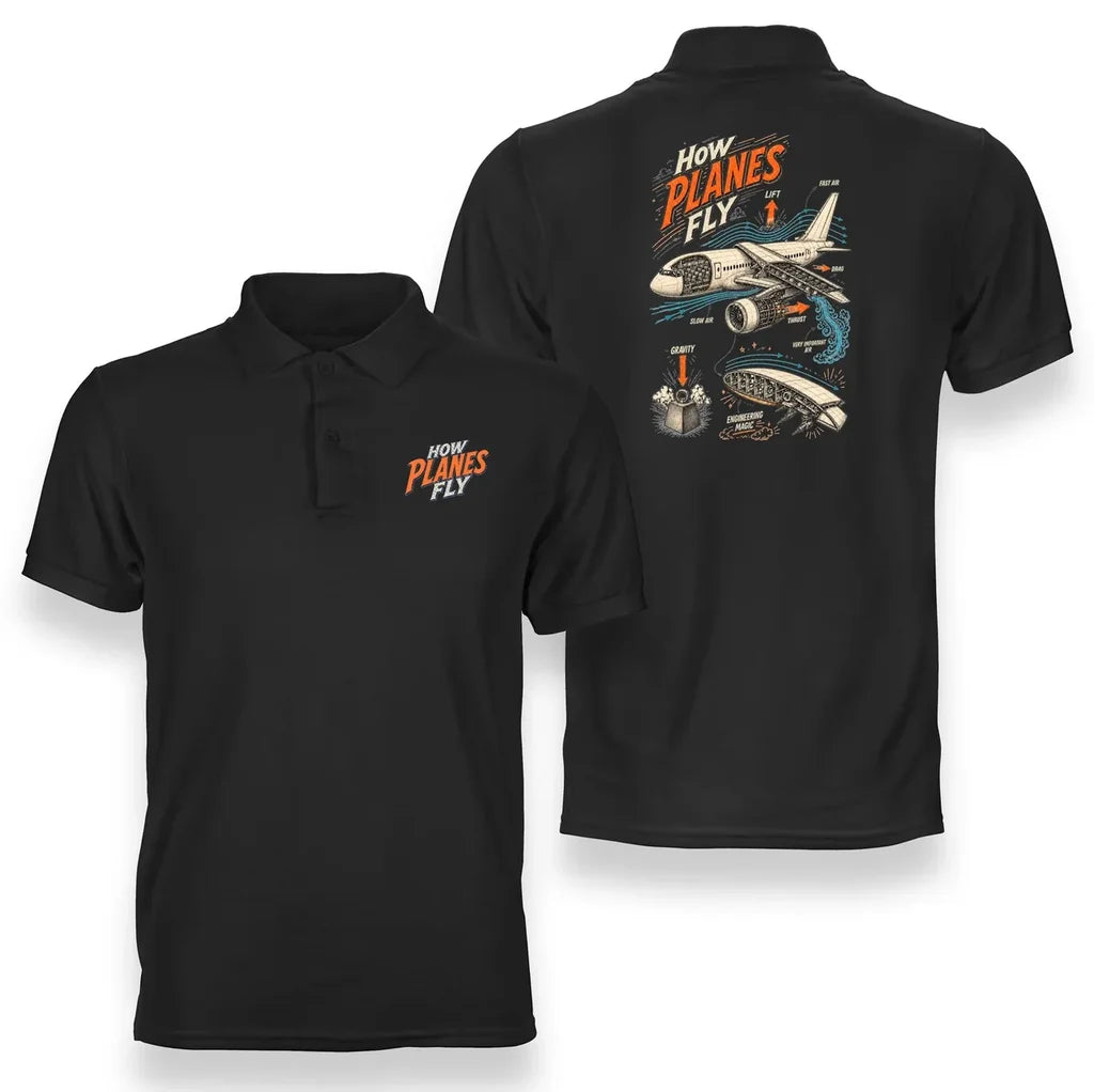 SIGNAL 616 - How Planes Fly V2 - Double-Side Polo design on black double side polo