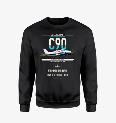 Beechcraft King Air C90 design on black sweatshirt