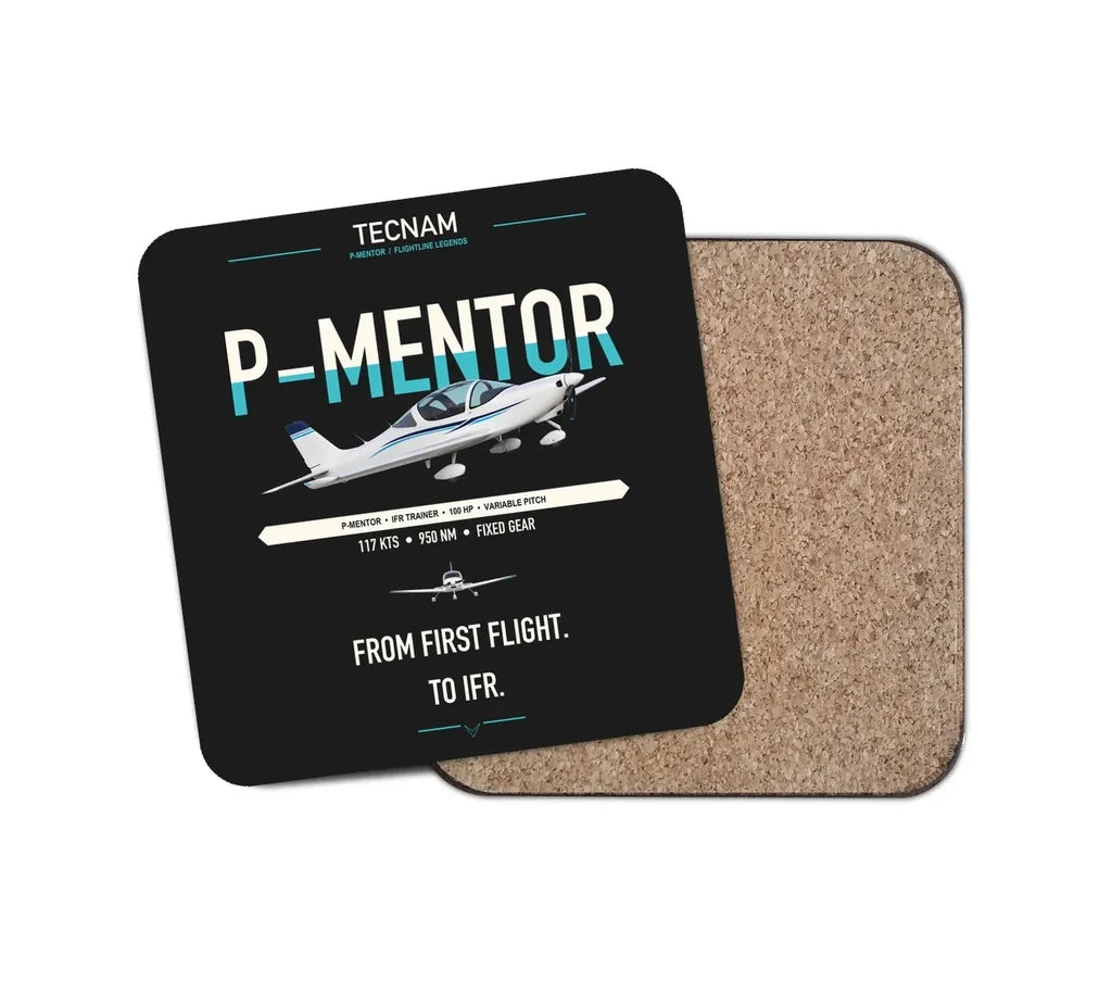 Tecnam P-Mentor design on black 1 piece coaster