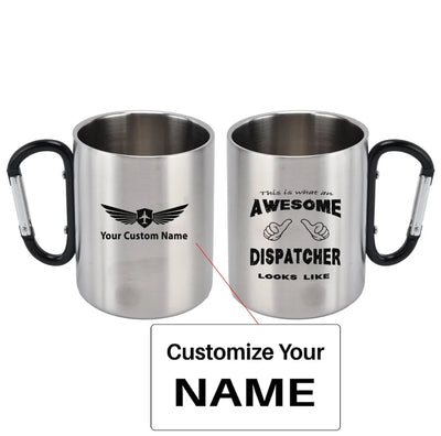 Dispatcher aviation design on outdoor mug, durable insulated construction.