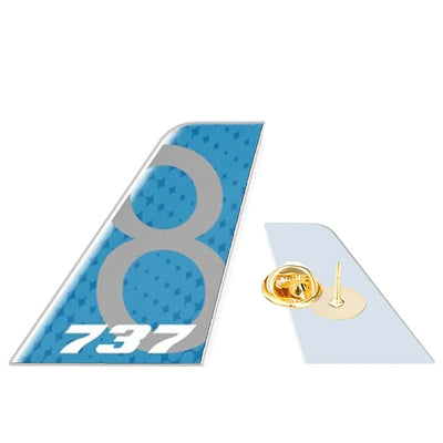 Boeing B737-8 MAX aviation design tail-shape badge pin in polished alloy.