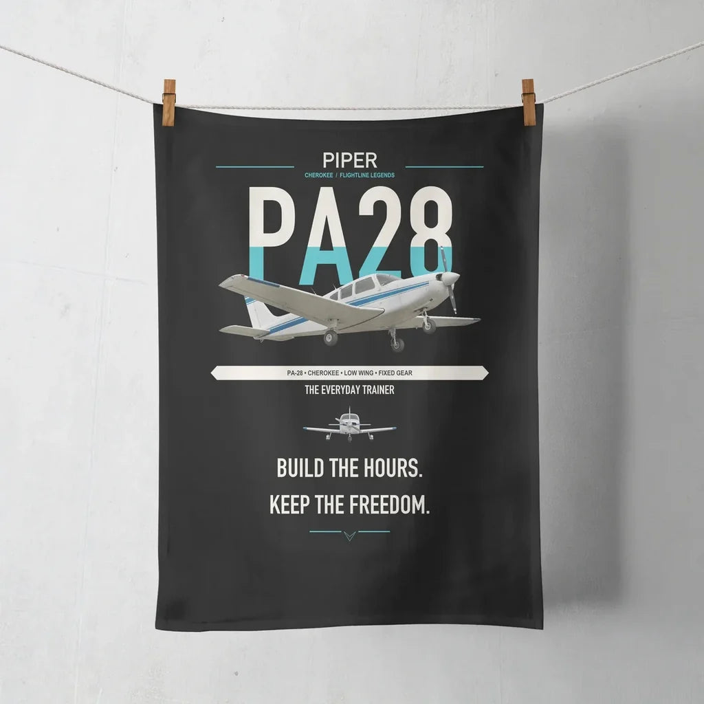 Piper PA-28 Cherokee design on black towel