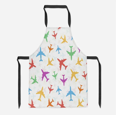 Cheerful aviation design on durable cotton blend kitchen apron.