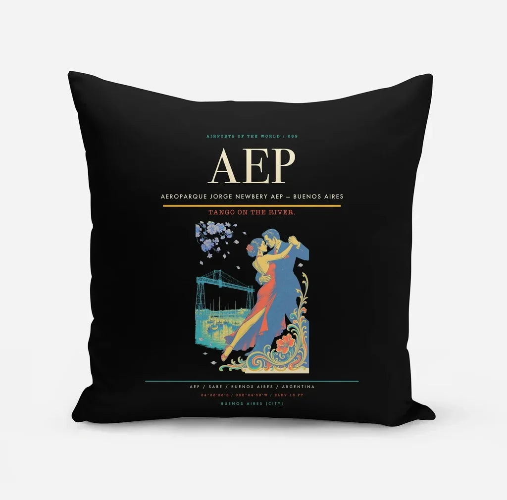 Aeroparque Jorge Newbery (AEP) design on black pillow