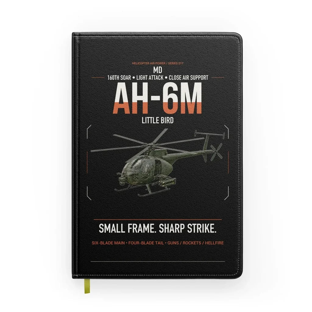 MD AH-6M Little Bird design on black notebook