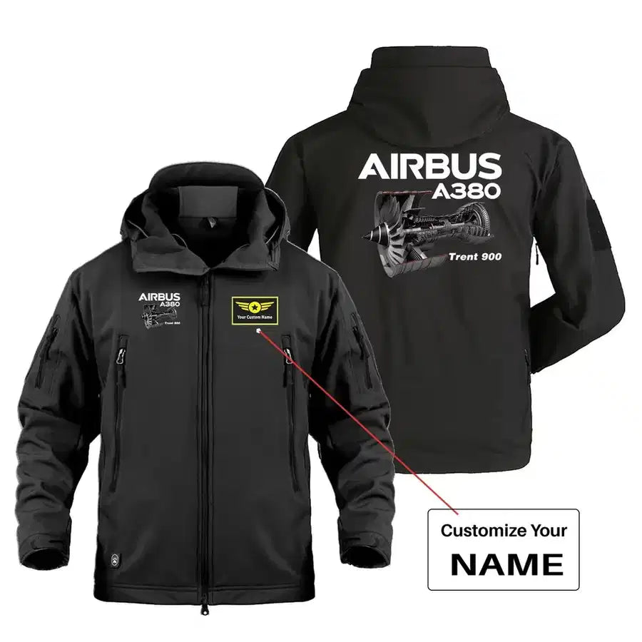 Airbus A380 & Trent 900 Engine Military Jackets (Customizable) aviation design printed on heavy cotton shell with field-style.
