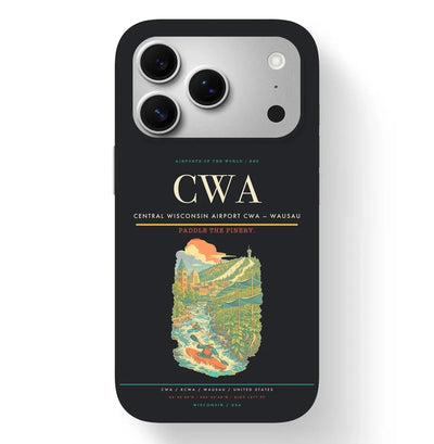 Wausau Airport (CWA) design on black iPhone 17 Pro MagSafe case