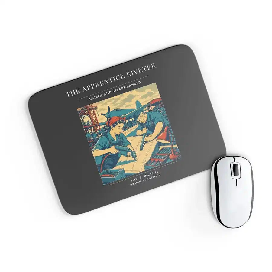 VINTAGE G4530 - The Apprentice Riveter - Designed Mouse Pads design on black rectangle