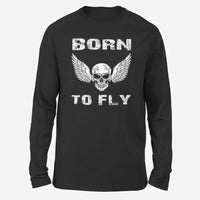 Thumbnail for Born To Fly SKELETON Long-Sleeve aviation design printed on soft cotton long-sleeve T-shirt.