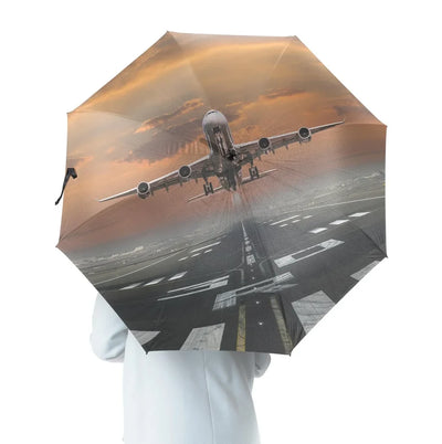 Aircraft Departing from RW30 aviation design on windproof polyester umbrella.