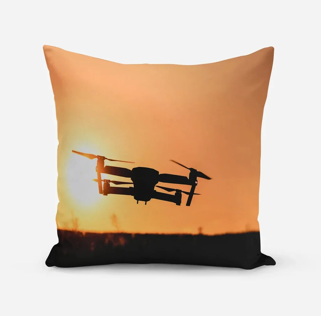 Amazing Drone in Sunset aviation design on soft polyester filling pillow.