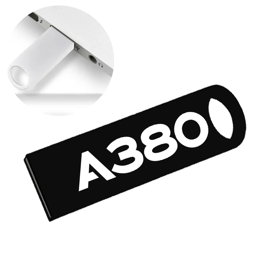 Airbus A380 Flat Text aviation design on durable waterproof casing waterproof USB device.