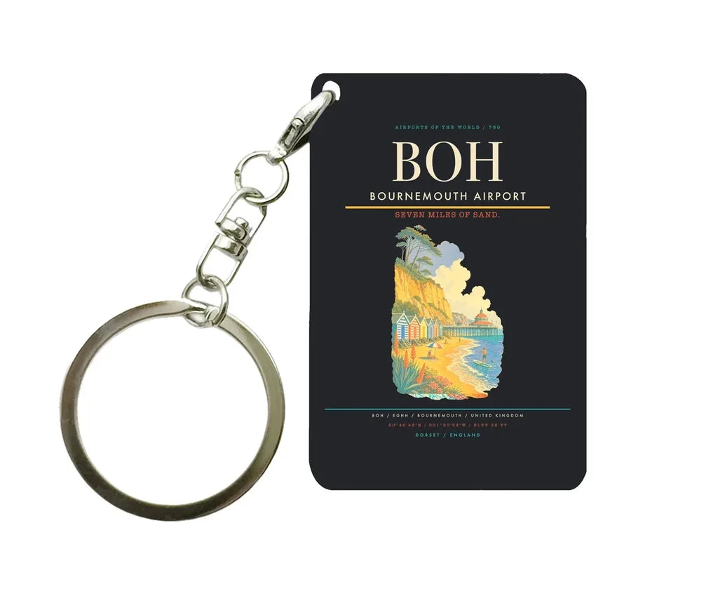 Bournemouth Airport (BOH) design on black key chain