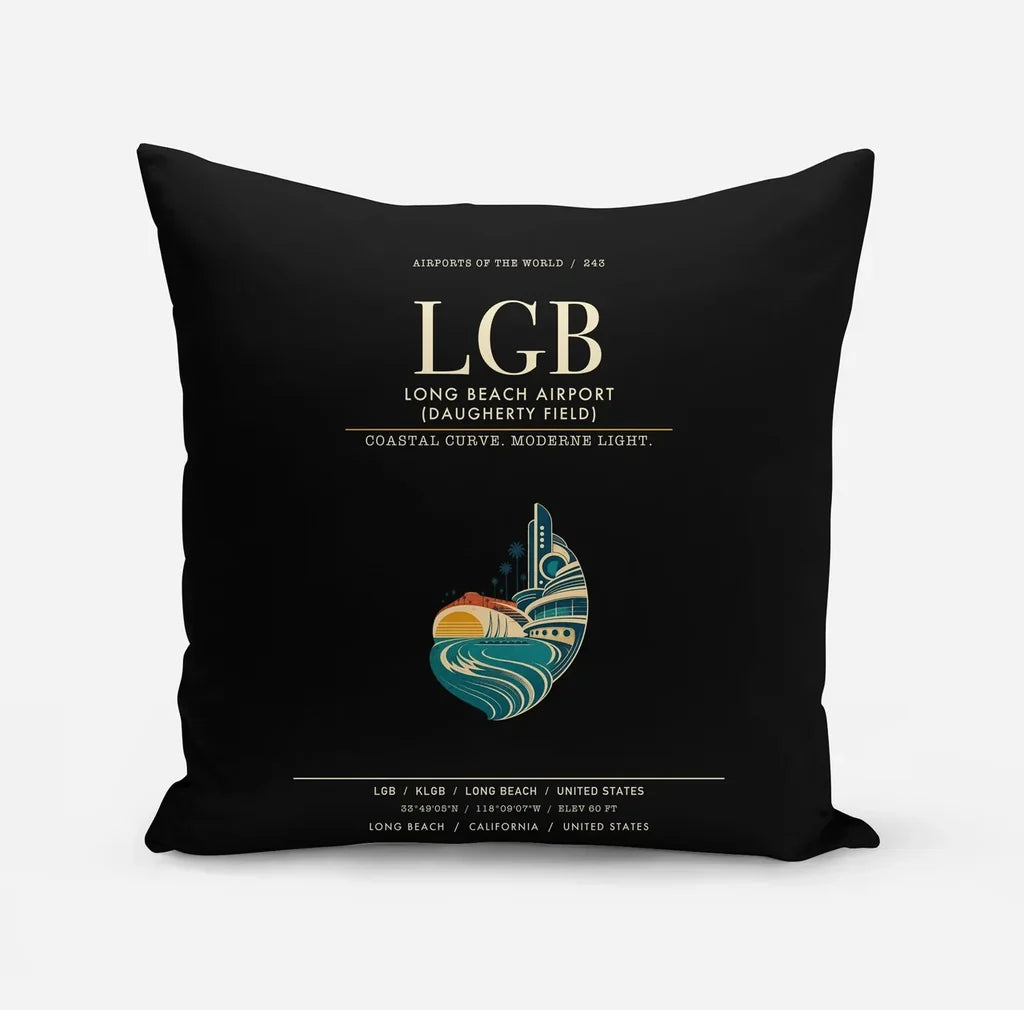 Long Beach Airport (Daugherty Field) (LGB) design on black pillow