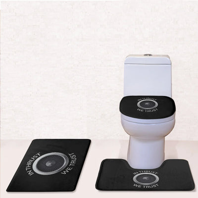 In Thrust We Trust Toilet Seat Cover Three-piece aviation print on soft fabric toilet seat cover set.