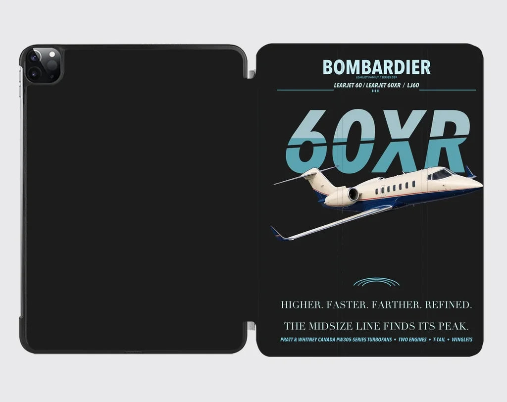 Bombardier Learjet 60XR design on black ipad tablet case