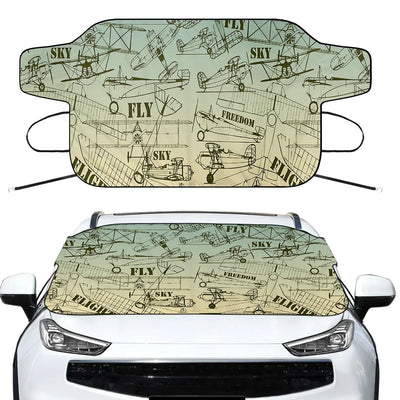 Retro Airplanes & Text Car aviation design on car windshield cover.