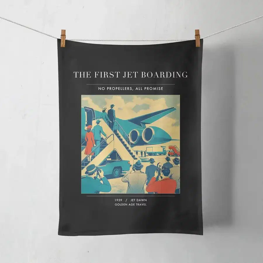 VINTAGE G4228 - The First Jet Boarding - Designed Towels design on black