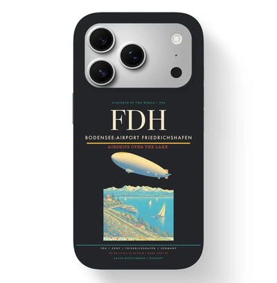 Friedrichshafen Airport (FDH) design on black iPhone 17 Pro MagSafe case