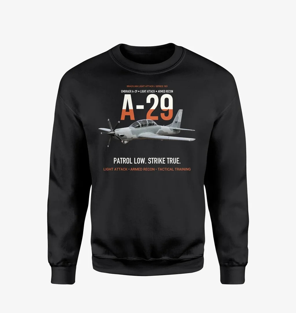 A-29 Super Tucano Light Attack design on black sweatshirt