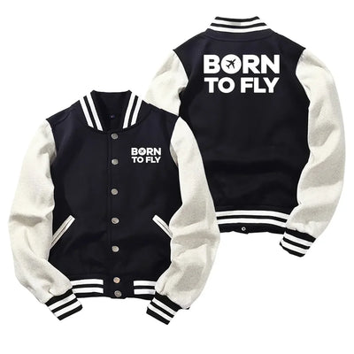 Born To Fly Special Baseball Style aviation design printed on two-tone shell with ribbed cuffs baseball jacket.