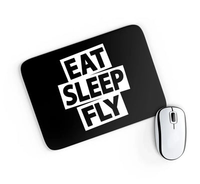 Eat Sleep Fly aviation design on neoprene with anti-slip base mouse pad.