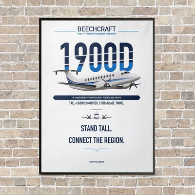 Beechcraft 1900D vertical canvas print - framed - white background