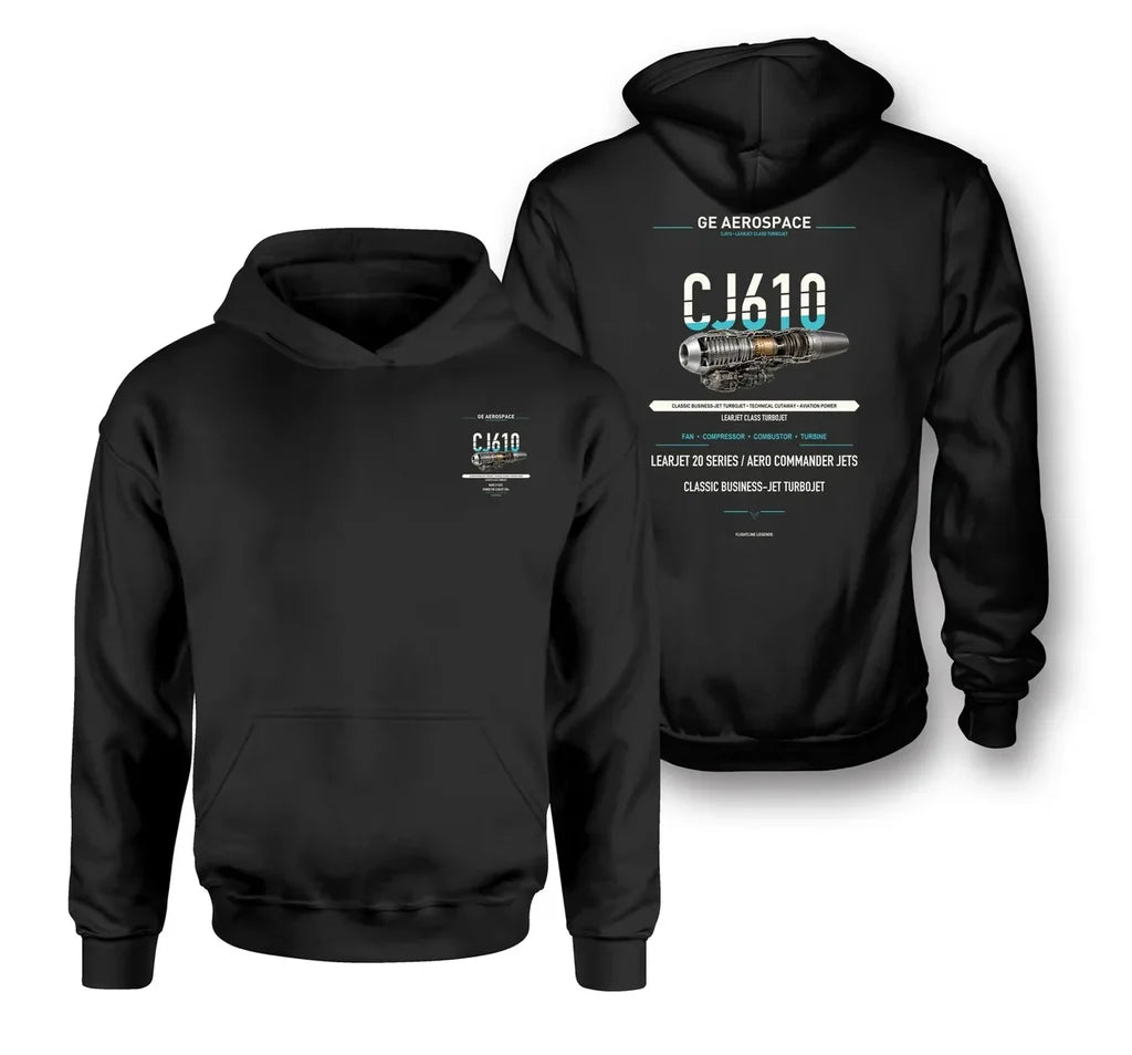 CJ610 design on black hoodie