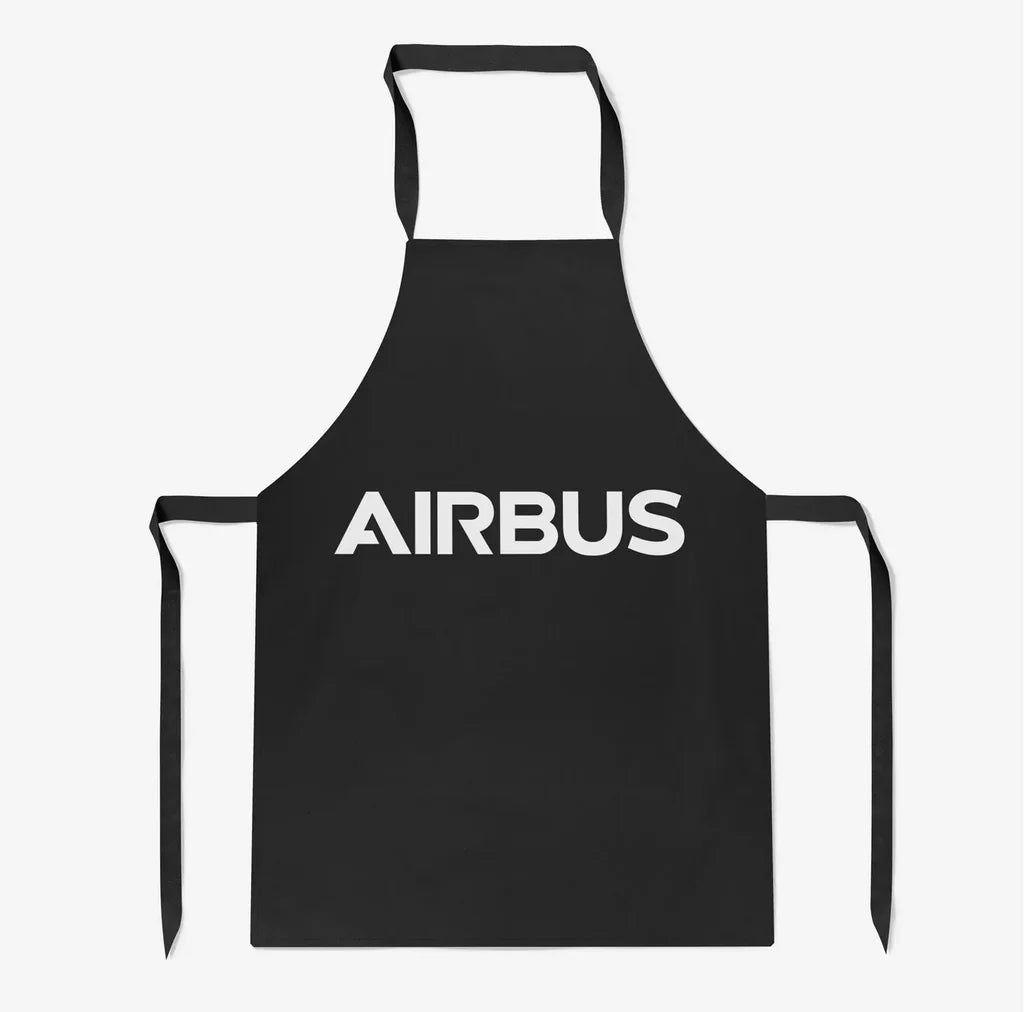 Airbus & Text aviation design on durable cotton blend kitchen apron.