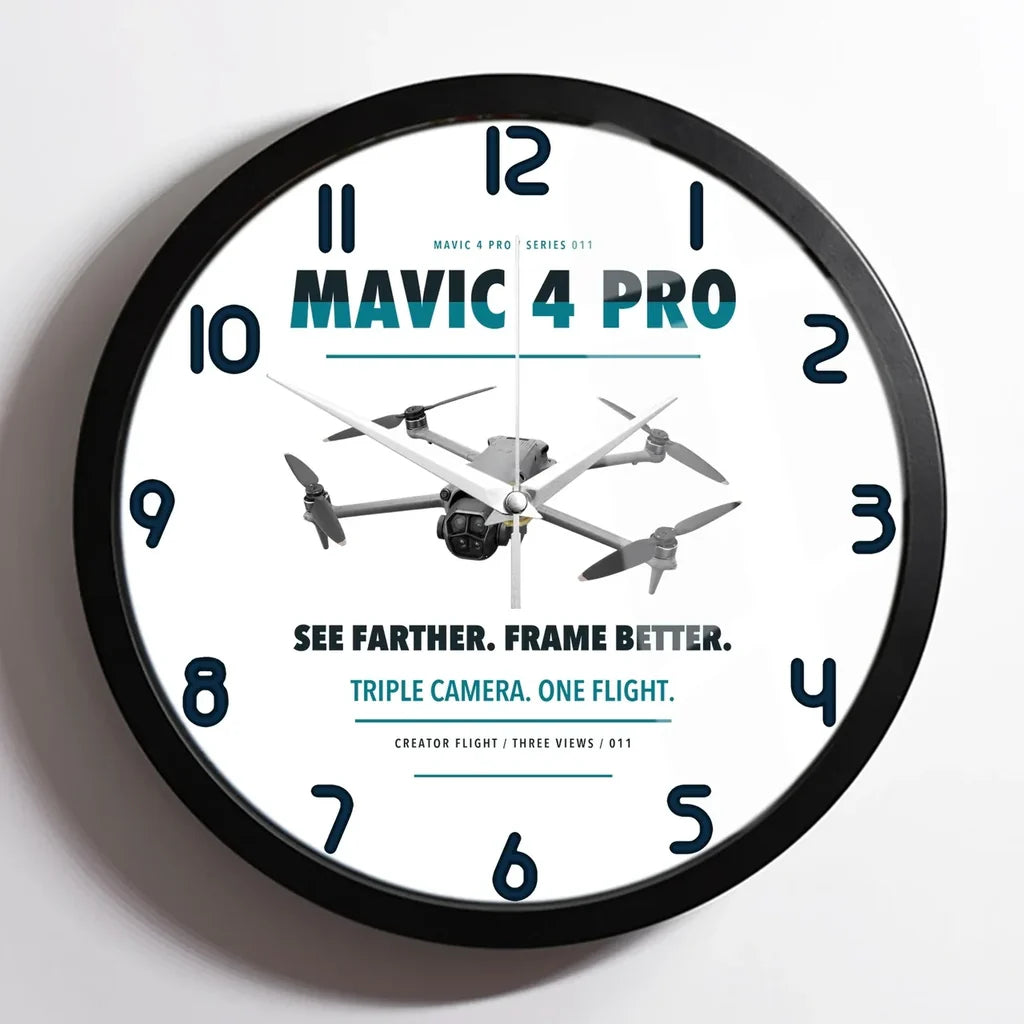 DJI Mavic 4 Pro design on white framed wall clock