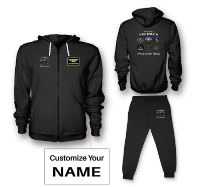 The Only Six Pack I Will Ever Need aviation design on soft cotton blend zipped hoodie and sweatpants set.