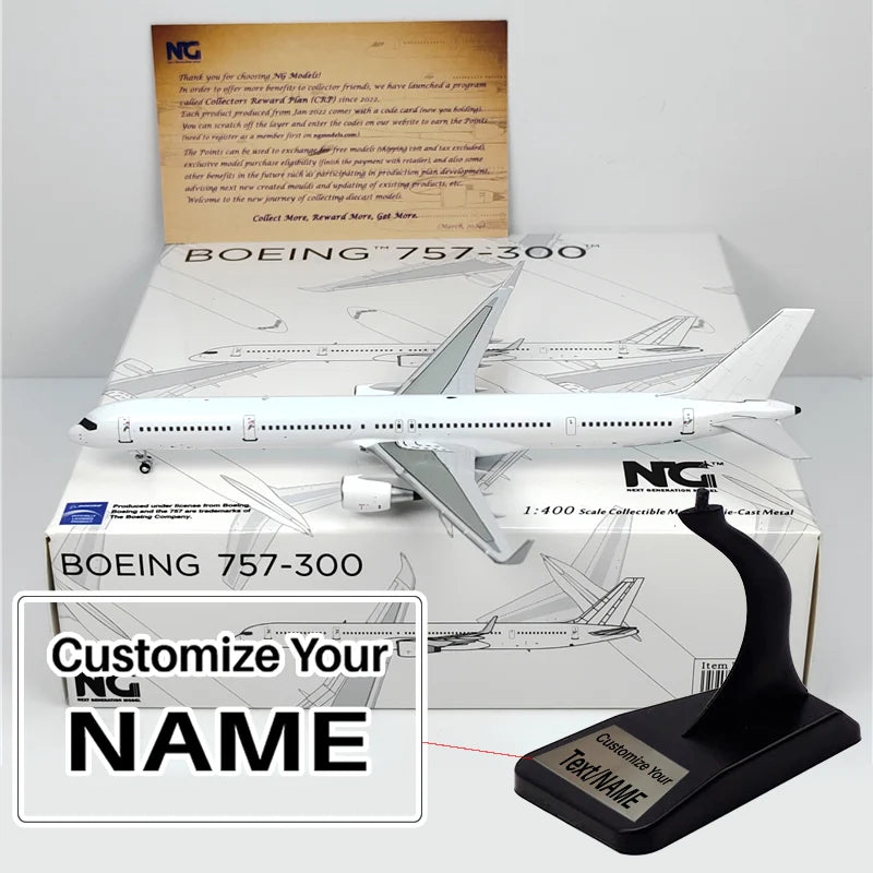 Side view of White Boeing 757-300 Airplane Model (1:400 Scale) aviation 16-18cm scale model aircraft in diecast metal.