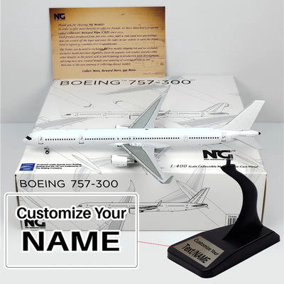 Side view of White Boeing 757-300 Airplane Model (1:400 Scale) aviation 16-18cm scale model aircraft in diecast metal.