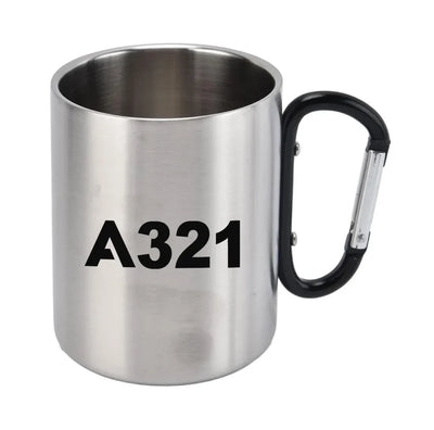 Airbus A321 Flat Text aviation design on outdoor mug, durable insulated construction.