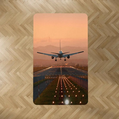 Super Cool Landing During Sunset aviation print rectangle carpet floor mat, durable carpet pile with non-slip backing.