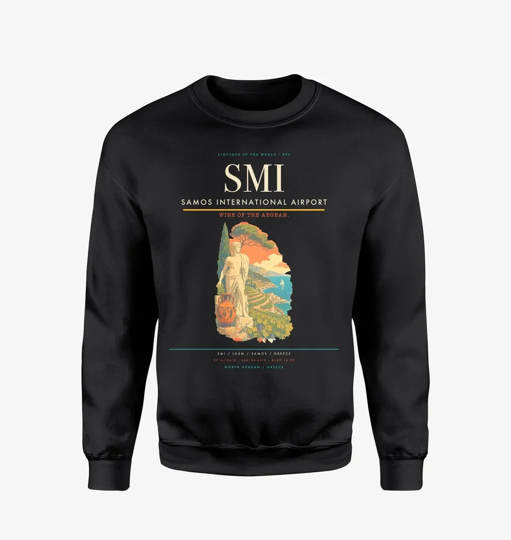 Samos International Airport (SMI) design on black sweatshirt