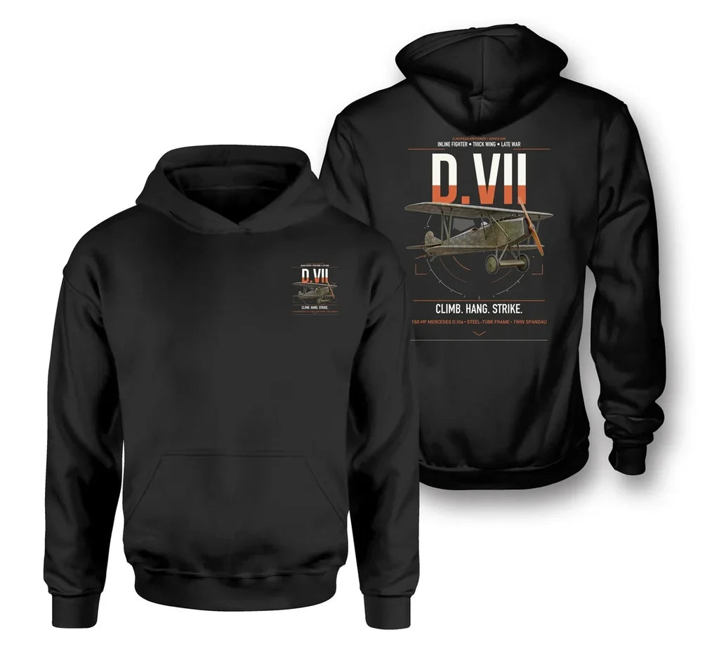 Fokker D.VII design on black double-side hoodie, double-side print