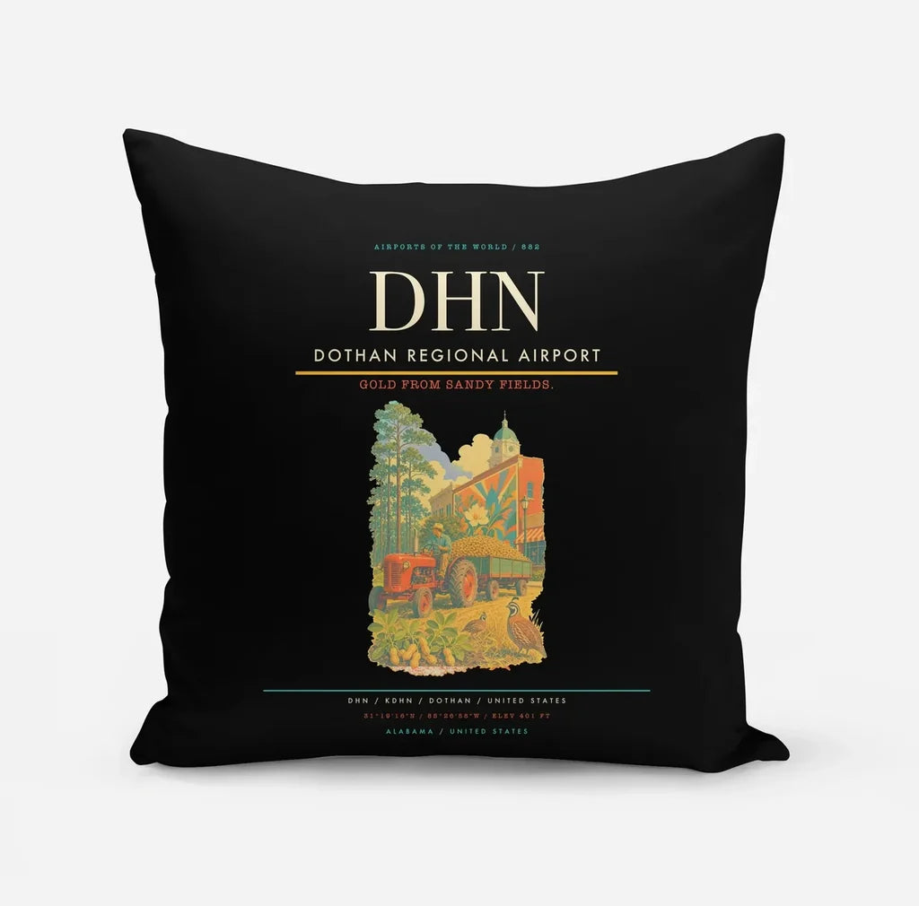 Dothan Regional Airport (DHN) design on black pillow