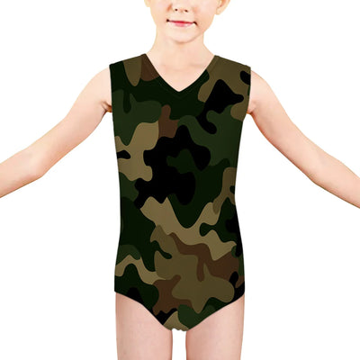 Military Camouflage Army Green aviation print on kids quick-dry fabric swimsuit.