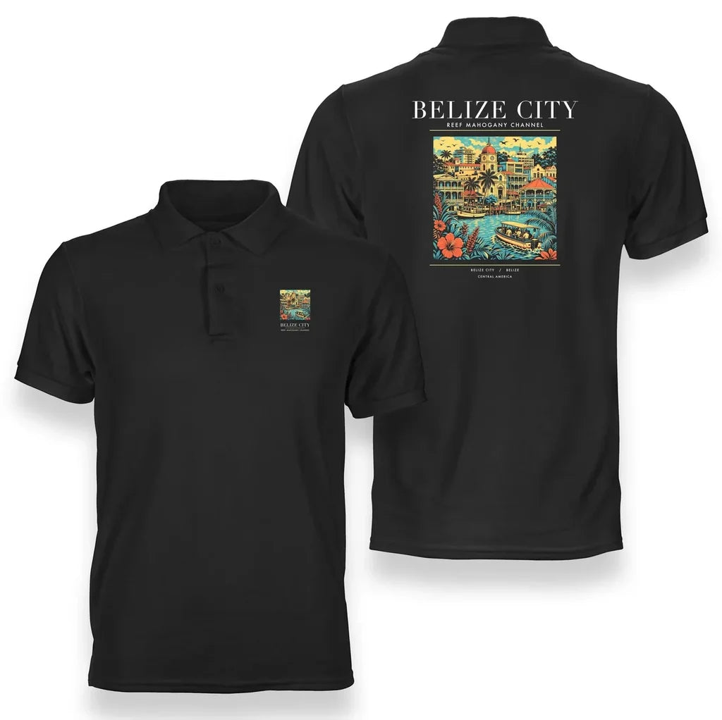 BELIZE CITY - Poster - Double-Side Polo - Black