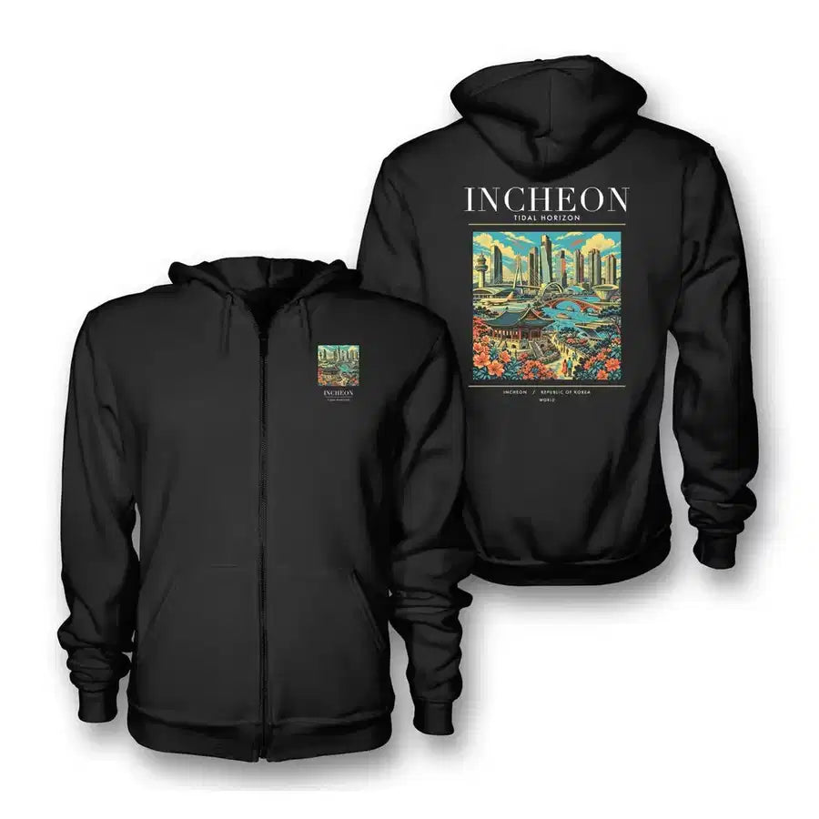 INCHEON - Poster - Zipped Hoodie - Black