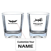 Thumbnail for Cessna Aeroclub aviation design on whiskey glass, crystal-clear premium glassware.