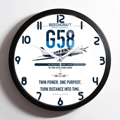 Beechcraft Baron G58 design on white framed wall clock
