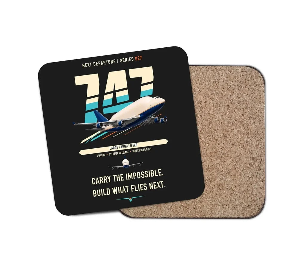 Boeing 747-400 Dreamlifter design on black 1 piece coaster