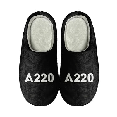 Airbus A220 Flat Text aviation design on soft cotton with non-slip sole cotton slippers.
