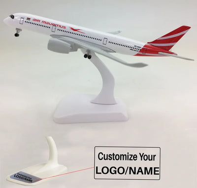 Side view of Air Mauritius Airbus A350 Airplane Model (20CM) aviation 20-30cm scale model aircraft in diecast metal.