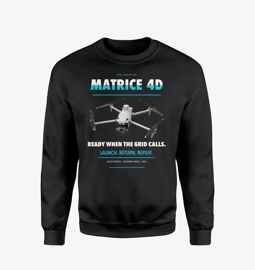 DJI Matrice 4D design on black sweatshirt